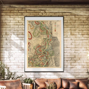 Harold Fisk Mississippi River Map Sheet 5 Framed Hanging In A Sunroom