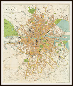 Bacon's Plan of Dublin Ireland & Suburbs Map Print Framed In A Simple Black Metal Frame