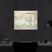 Load image into Gallery viewer, 1873 Beer's Map Of East Hampton Print Framed Hanging On A Black Wall Above A Computer Desk
