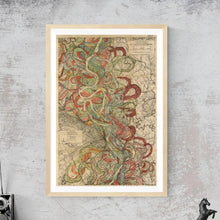 Load image into Gallery viewer, Harold Fisk Mississippi River Map Sheet 6 30&quot; x 45&quot; Fine Art Print Framed &amp; Hung Above A Desk
