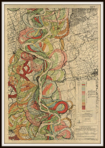 Harold Fisk Mississippi River Map Print Sheet 3 Framed