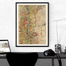 Load image into Gallery viewer, Harold Fisk Mississippi River Map Print Sheet 3 Hung Above A Desk