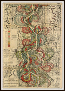 Harold Fisk Mississippi River Map Sheet 9 In A Simple Black Metal Frame