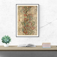 Load image into Gallery viewer, Harold Fisk Mississippi River Map Sheet 9 Framed & Hung Above A Desk