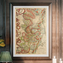 Load image into Gallery viewer, Harold Fisk Mississippi River Map Sheet 11 Framed &amp; Hanging In A Library
