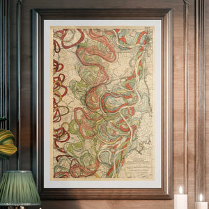 Harold Fisk Mississippi River Map Sheet 11 Framed & Hanging In A Library