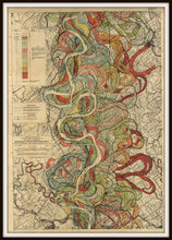 Load image into Gallery viewer, Harold Fisk Mississippi River Map Sheet 7 Framed In A Simple Black Metal Frame
