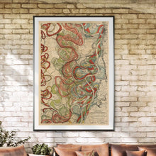 Load image into Gallery viewer, Cartographer Harold Fisk Mississippi River Map Fine Art Print Sheet 11 Framed & Hanging In A Sunroom