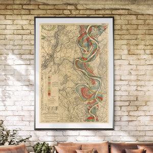 Harold Fisk Mississippi River Map Sheet 15 Framed & Hung In A Sun Room