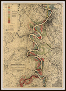 Harold Fisk Mississippi River Map Sheet 15 In A Simple Black Metal Frame