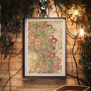 Harold Fisk Sheet 6 Mississippi River Map framed hanging in a waiting area