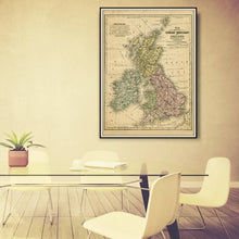 Load image into Gallery viewer, 1852 Vintage Ireland & Great Britain Map Print Reproduction Framed Hanging Above A Desk
