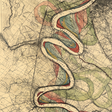 Load image into Gallery viewer, AI-generated illustrative Mississippi River meander belt detail inspired by Sheet 15; not an exact archival crop.
