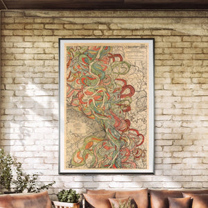 Harold Fisk Mississippi River Map Sheet 6 30" x 45" Fine Art Print Framed & Hanging In A Sun Room