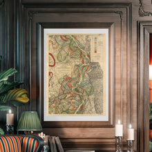 Load image into Gallery viewer, Harold Fisk Mississippi River Map Sheet 5 Framed Hanging In A Library
