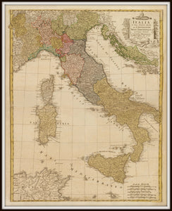 Vintage Italy Map Print From 1790 In A Simple Black Metal Frame