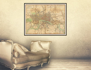 1813 London Map Print Framed Hanging In A Dressing Room