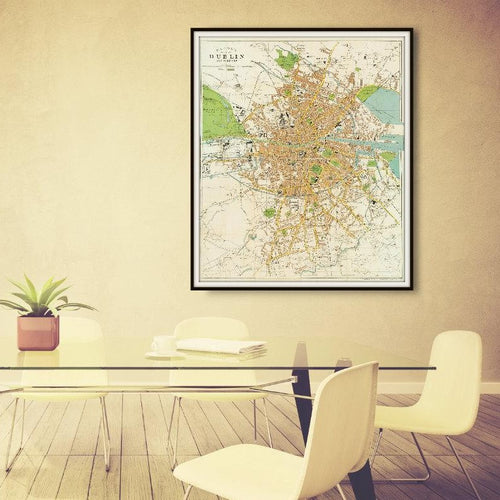 Bacon's Plan of Dublin Ireland & Suburbs Map Print Framed Hanging In A Conference Room