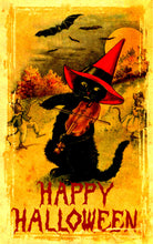 Load image into Gallery viewer, Vintage Halloween Fiddling Cat Art Print Color Boost
