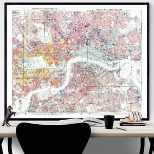 Charles Booth London Poverty Map Print Framed Hanging Above A Desk