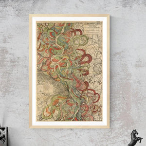 Harold Fisk Sheet 6 Mississippi River Map framed hanging above a desk
