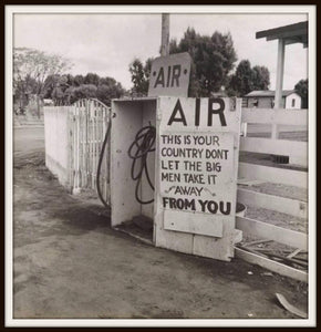 Dorothea Lange Kern County CA Gas Station AIR Sign In A Simple Black Metal Frame