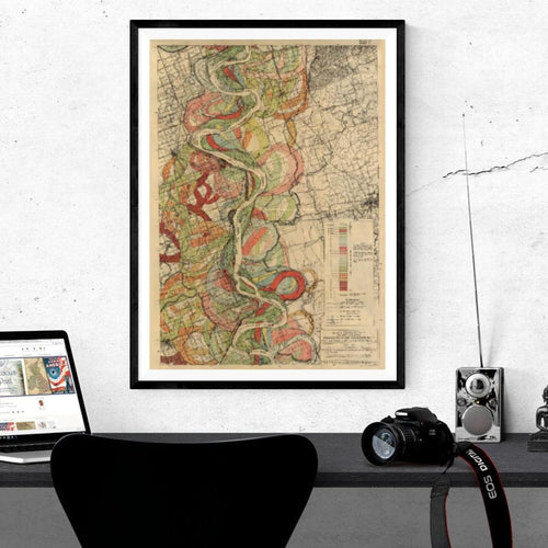 Harold Fisk Mississippi River Map Print Sheet 3 Hung Above A Desk