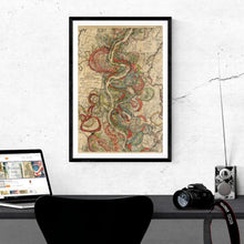 Load image into Gallery viewer, Harold Fisk Mississippi River Map Sheet 10 Framed &amp; Hanging Above A Desk
