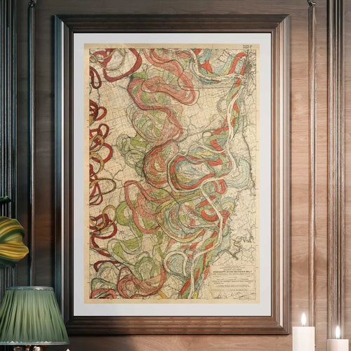 Harold Fisk Mississippi River Map Sheet 11 Framed & Hanging In A Library