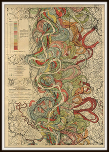 Harold Fisk Mississippi River Map Sheet 7 Framed In A Simple Black Metal Frame