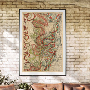 Cartographer Harold Fisk Mississippi River Map Fine Art Print Sheet 11 Framed & Hanging In A Sunroom