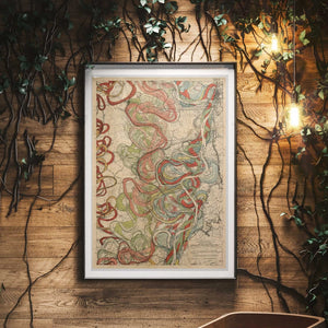 Cartographer Harold Fisk Mississippi River Map Fine Art Print Sheet 11 Framed & Hanging In A Waiting Area