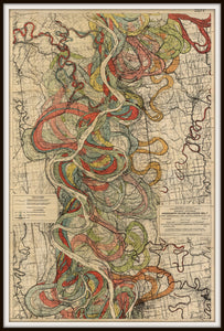 Harold Fisk Mississippi River Map Print Sheet 8 Framed In A Simple Black Metal Frame