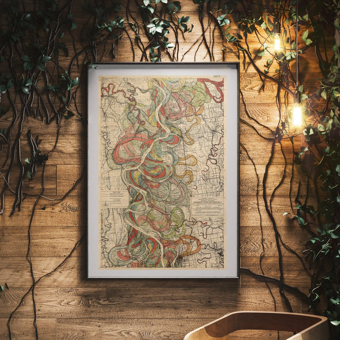 Harold Fisk Mississippi River Map Print Sheet 8 Framed Hanging In A Waiting Area