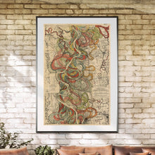 Load image into Gallery viewer, Harold Fisk Mississippi River Map Print Sheet 8 Framed Hanging In A Sun Room
