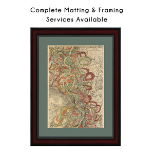 Harold Fisk Mississippi River Map Print Sheet 12 Matted & Framed