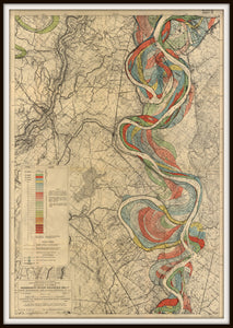 Harold Fisk Mississippi River Map Print Sheet 14 Framed In A Simple Black Frame