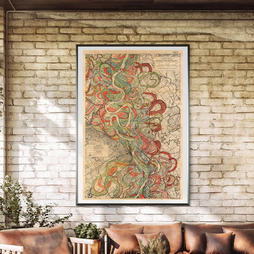 Harold Fisk Sheet 6 Mississippi River Map framed hanging in a sun room