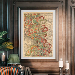 Harold Fisk Sheet 6 Mississippi River Map Framed Hanging In A Library
