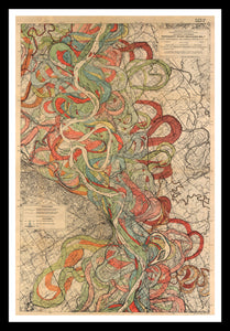 Harold Fisk Sheet 6 Mississippi River Map in a simple black frame
