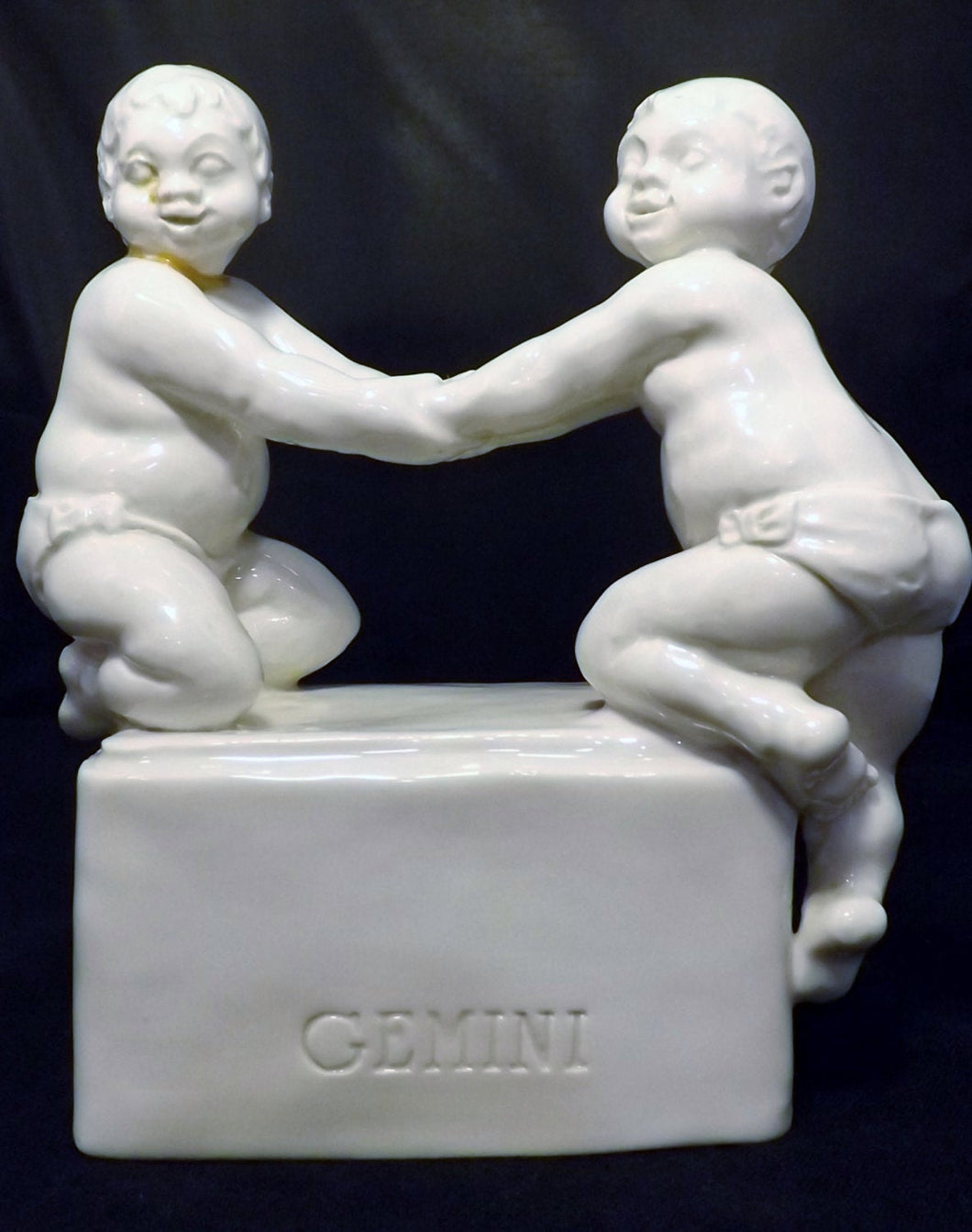 Vintage Signed Bisque Cacciapuoti Porcelain Gemini Collectible Figurine Front View