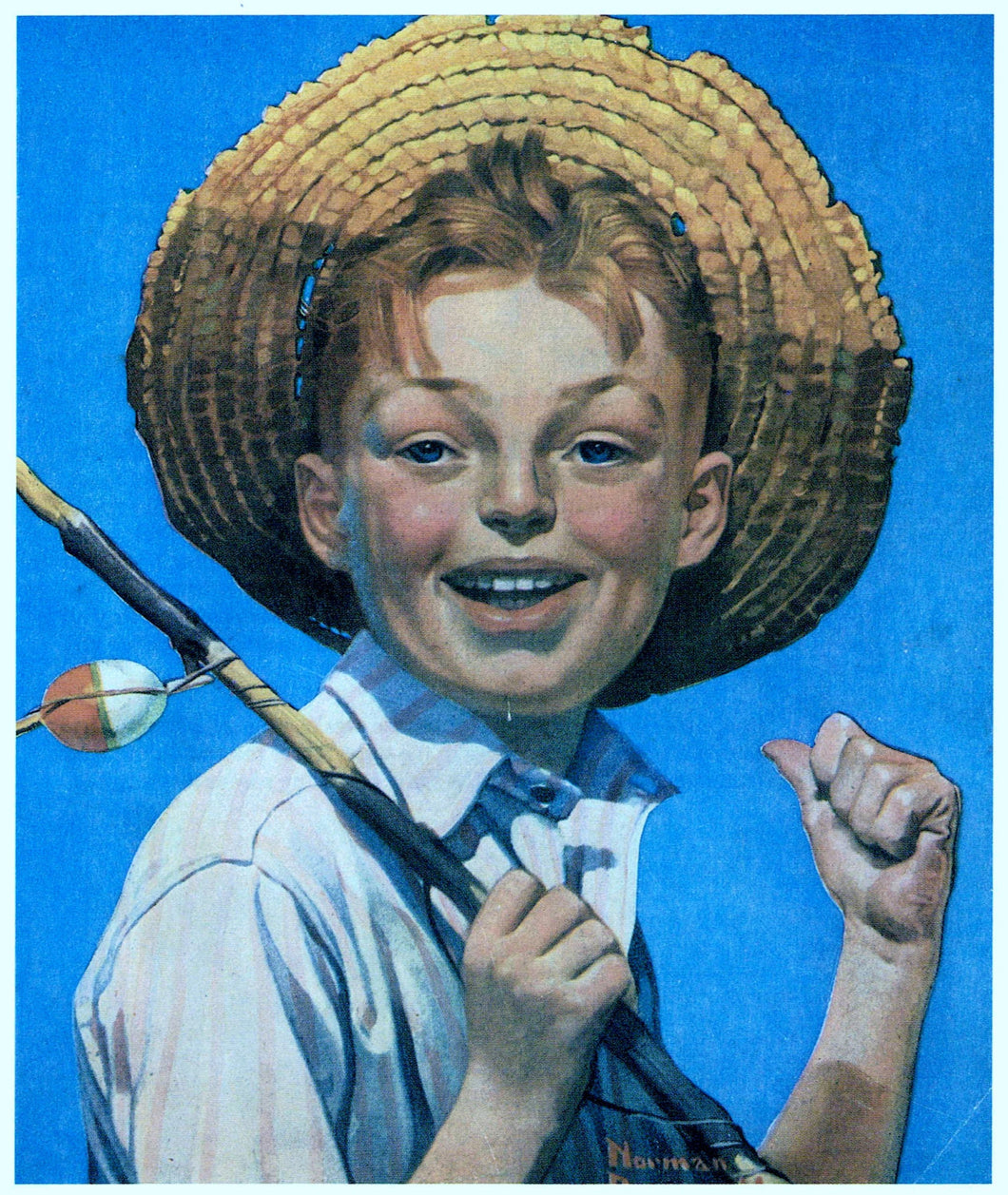 Vintage, Art Print, Norman Rockwell, Boy with Fishing Pole 1919, Fishi –