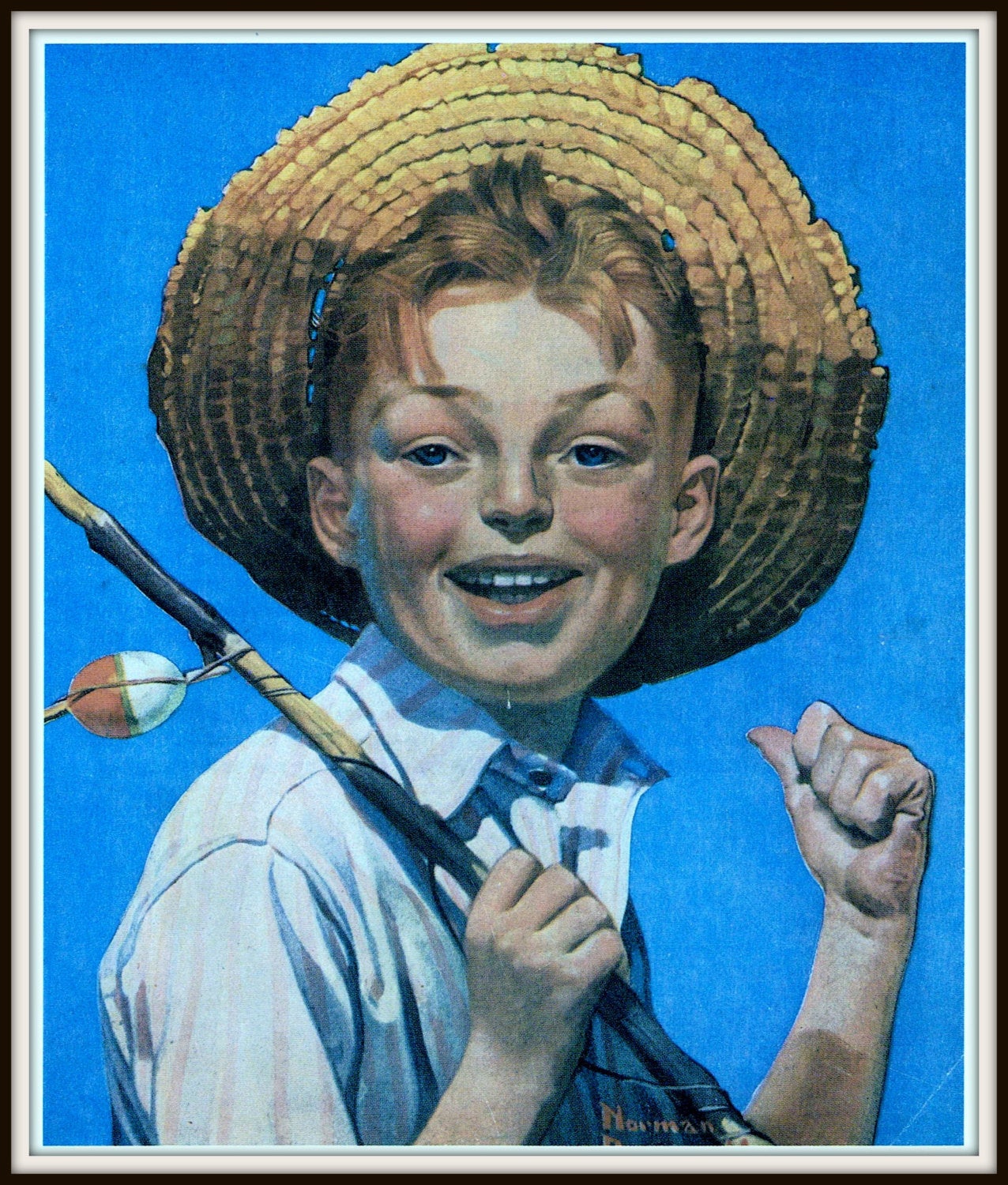 Vintage, Art Print, Norman Rockwell, Boy with Fishing Pole 1919