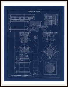 Corinthian Column Blueprint Architectural Drawing In A Simple Black Metal Frame