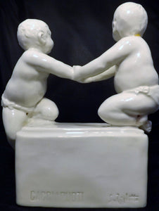 Vintage Signed Bisque Cacciapuoti Porcelain Gemini Collectible Figurine Rear View