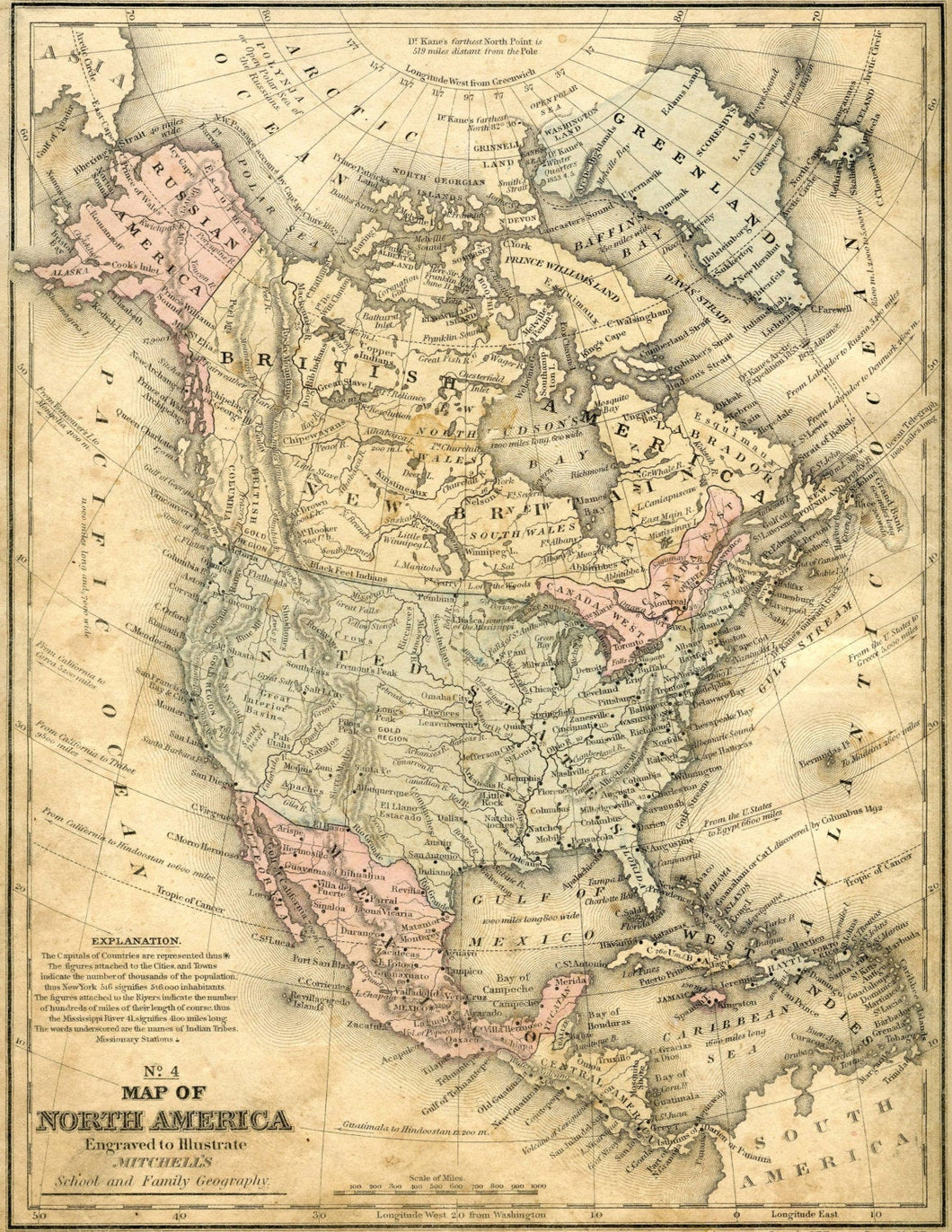 Mitchell's No. 4 Map of North America, School & Family Geography Print