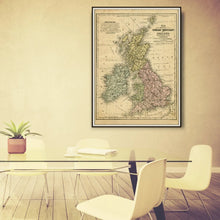 Load image into Gallery viewer, 1852 Vintage Ireland &amp; Great Britain Map Print Reproduction Framed Hanging Above A Desk
