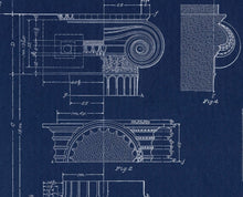 Load image into Gallery viewer, Grecian Ionic Column Parts Blueprint Architectural Drawing Art Print Closeup
