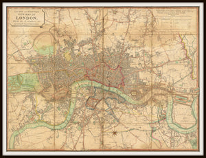 1813 London Map Print In A Simple Black Metal Frame