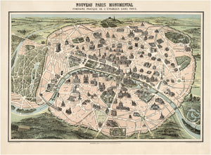 Nouveau Paris Monumental Vintage Map Print